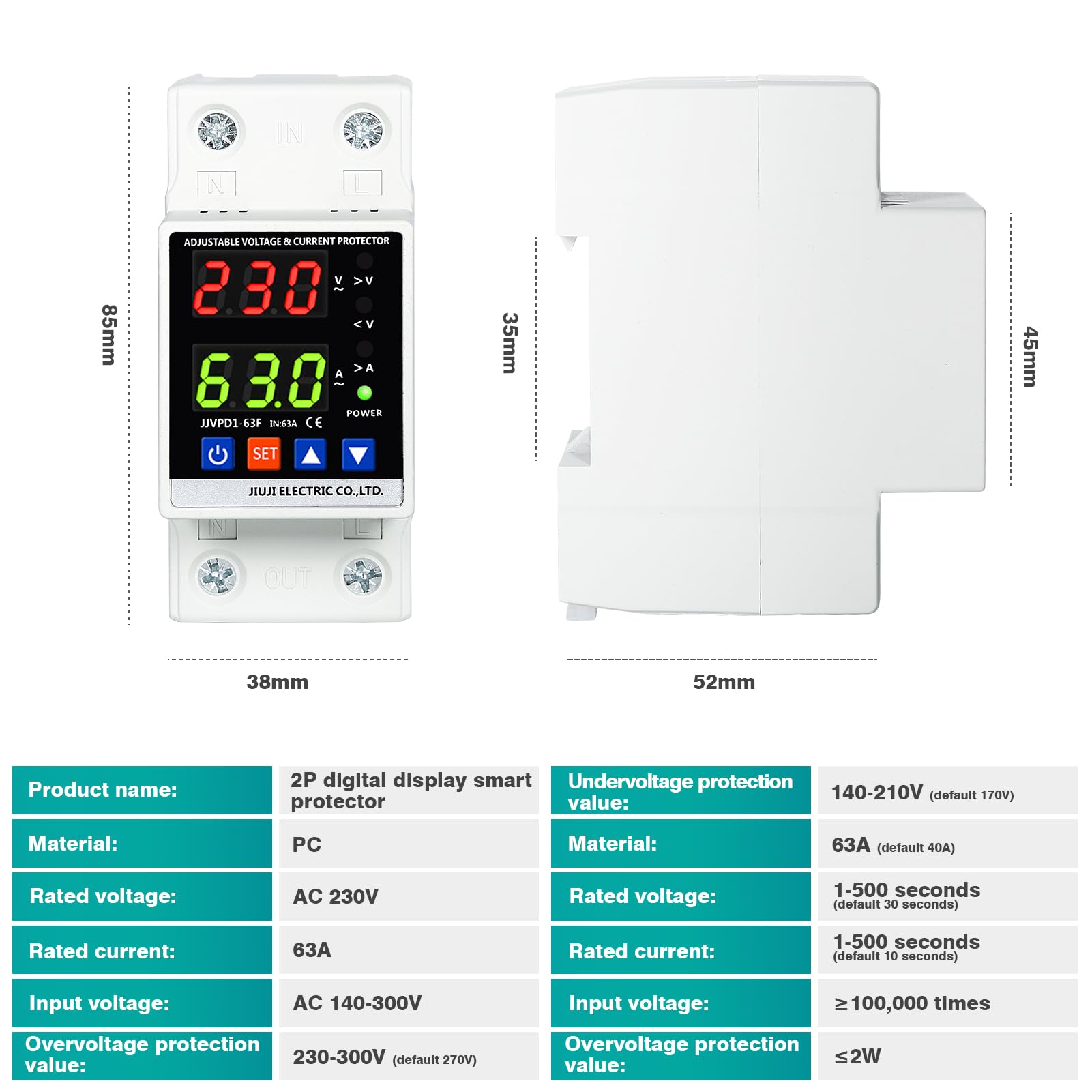 DEWIN Stabilizzatore di Tensione 220V,Protezioni di Sovratensione e Sottotensione Scaricatore di Sovratensione 220V 63A Protezione da Sovratensione Domestica con Display a LED