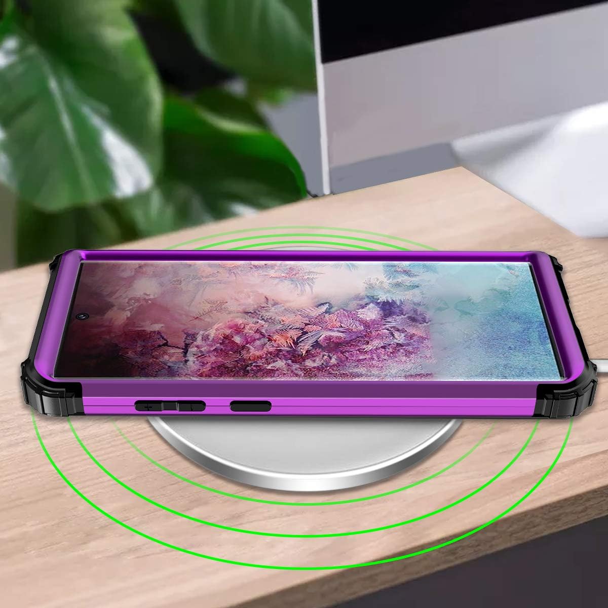 LONTECT Compatible Galaxy Note 10 Case Luxury Glitter Sparkle Bling Heavy Duty Hybrid Sturdy High Impact Shockproof Protective Cover Case for Samsung Galaxy Note 10, Shiny Purple/Black