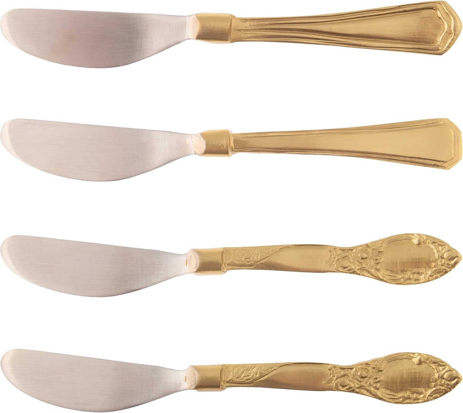 Karma, 4-piece Stainless Steel Butter Spreader Cheese Knife Set, Vintage Spreader Set, Giftable Butter Knives Set, Bread Knife Set, Gold