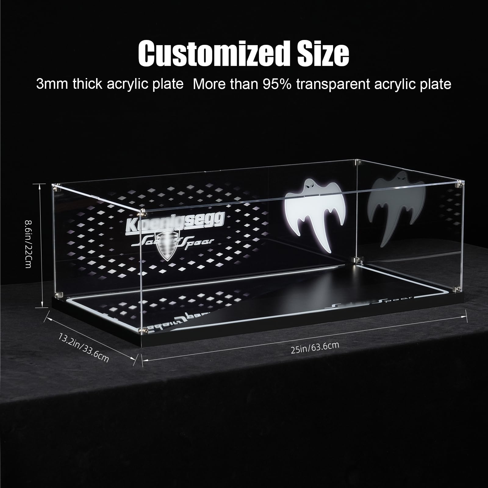 Vitrina acrílica LED compatible con Lego Technic Koenigsegg Sadair Spear Megacar 42232 modelo de coche, escaparate a prueba de polvo con adaptador de corriente, regalo ideal coleccionable (no incluye