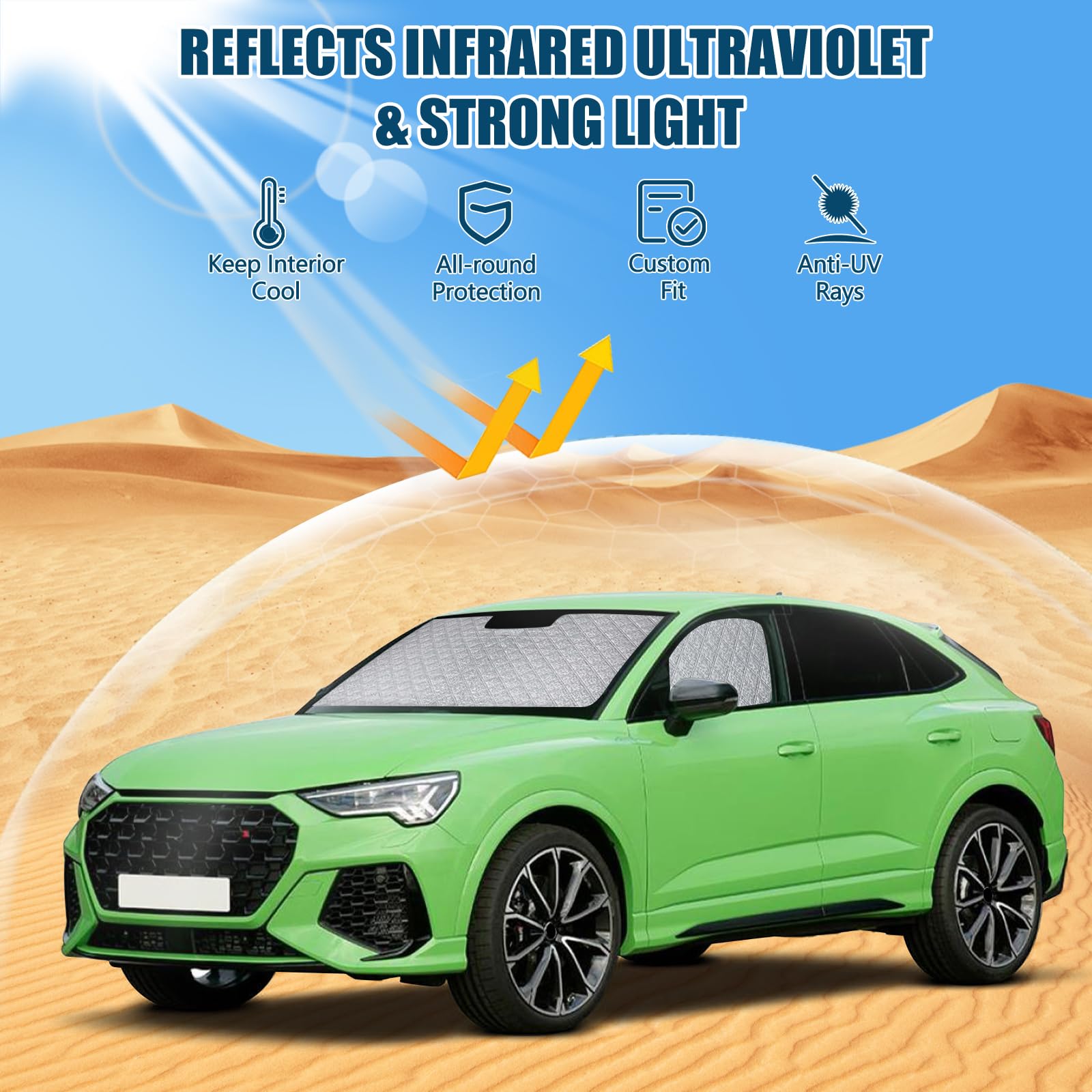Parabrezza Parasole Compatibile con Audi Q3 F3 2019-2025, Copertura Interna Auto, Visiere Protezione UV Impermeabile e Pieghevole - 3 Pezzi