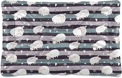 Review Ultra Soft Pet Bed Washable Dog Bed Crate Mat for Dogs Fleece Dog Crate Kennel Pad Cat Pet Bed Liner 36x24in Cute Sheep on Stripe Background
