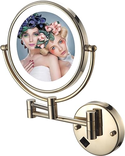 Miniatura 12 de Espejo de maquillaje montado en la pared 10X, espejo cosmético con luz y aumento, espejo LED de 8 pulgadas, espejo de doble cara giratorio de 360°