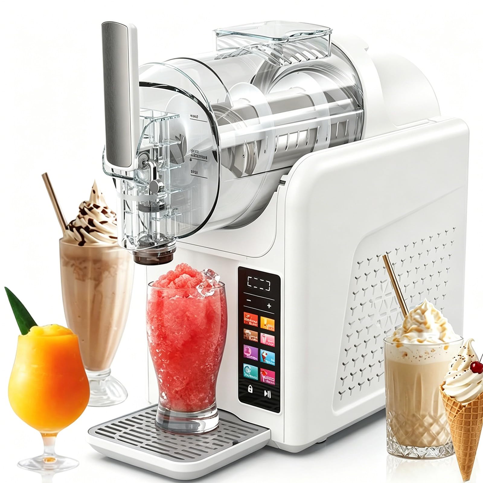 Máquina para hacer granizados 2 en 1, máquina de helado para bebidas congeladas y servicio suave, autoenfriante con 7 ajustes preestablecidos, panel táctil y limpieza automática para el hogar y