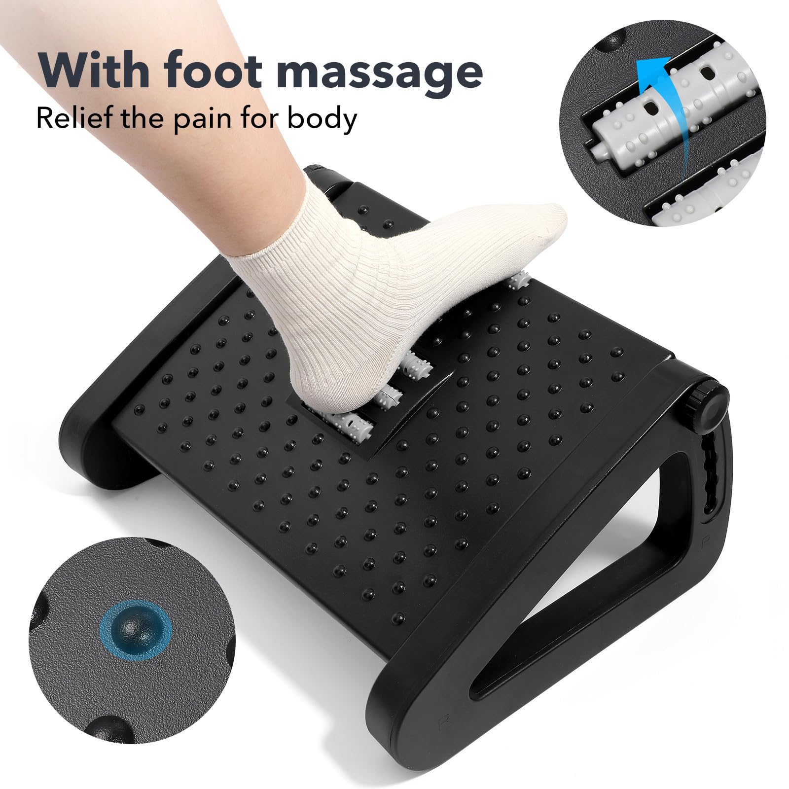 Reposapiés Ajustable en Altura E Inclinación de Escritorio Ergonómico Negro