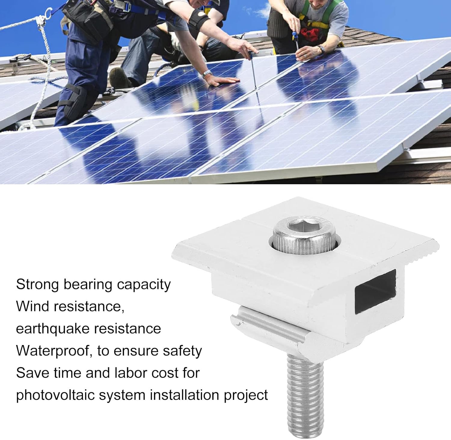 Solar Panel Mid Clamps with Bolts, Aluminum Roof Mounting Brackets for Solar Installation Kit (10 Pieces)