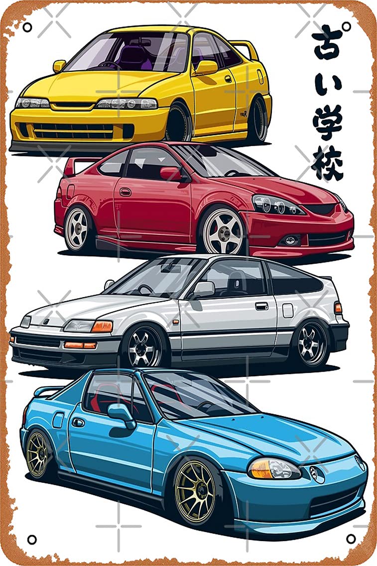 JDM Mix. Civic, CRX, Integra Poster Metal Tin Sign 8" x 12" Vintage Retro Man Cave Wall Decor