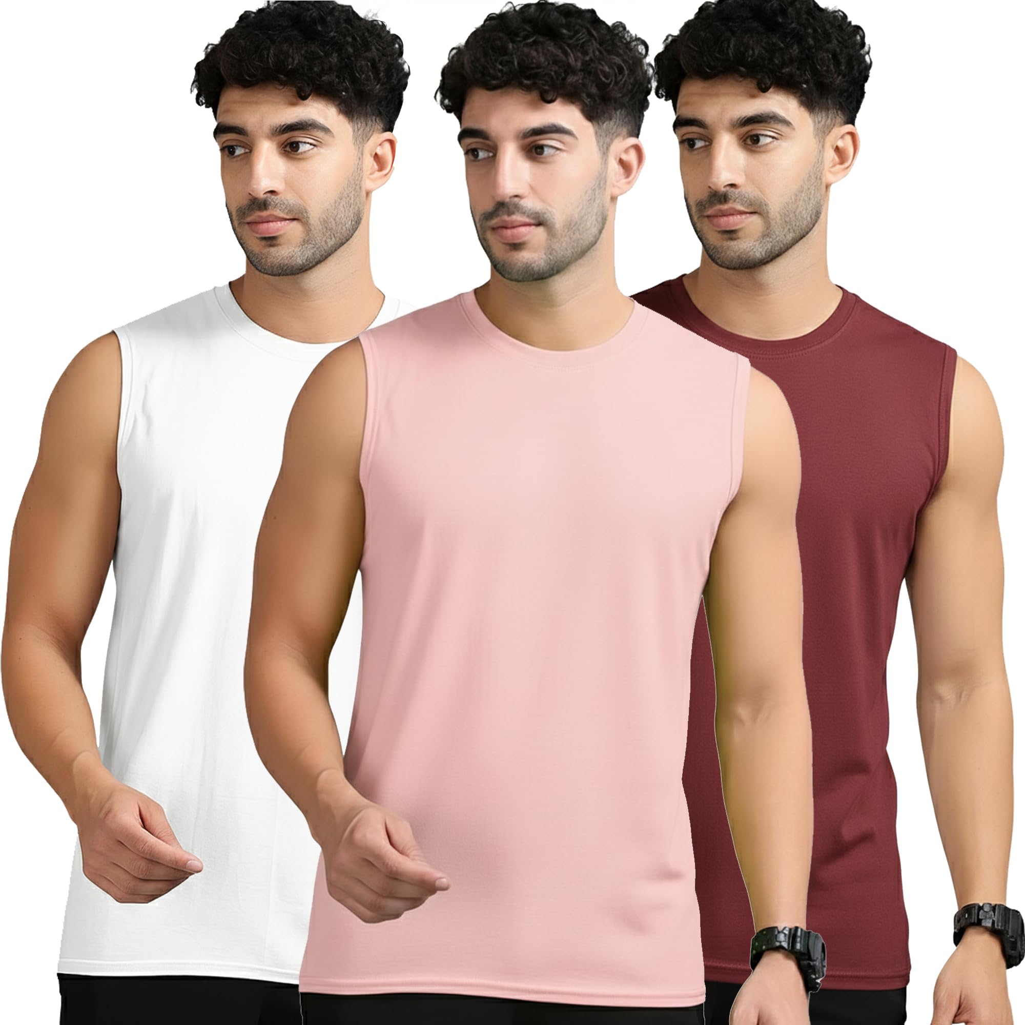 Men's Active Wear Sleeveless T-Shirt Gym Wear Tank Top Vest Round Neck Running Sando for Sports (Pack of 3)-picture-43