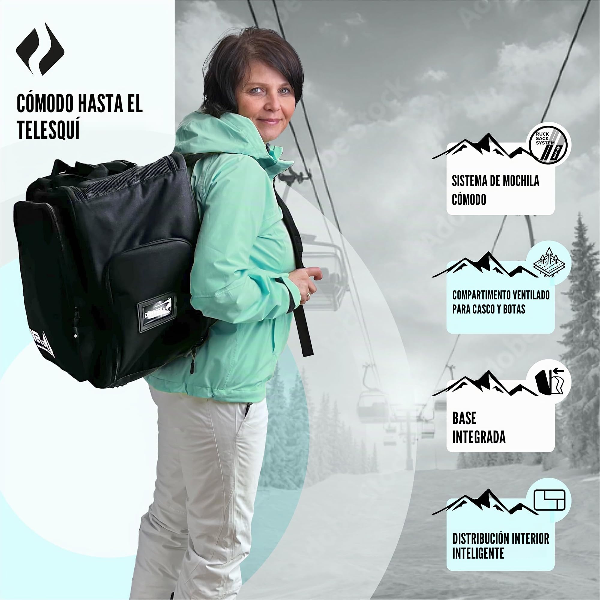 Driver13 Mochila para Botas de esquí con Compartimento para Casco Ideal para Tus Botas de esquí con Compartimento para Casco para Botas duras + de Snowboard + esquís en línea + Bolsa para Botas Bolsa