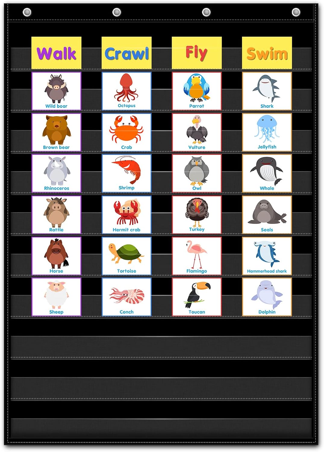 Godery PreK-12 Standard Pocket Chart for Classroom Centers, Wall Words Classroom Pocket Chart, Homeschool Teaching Supplies Black Pocket Chart (Black)