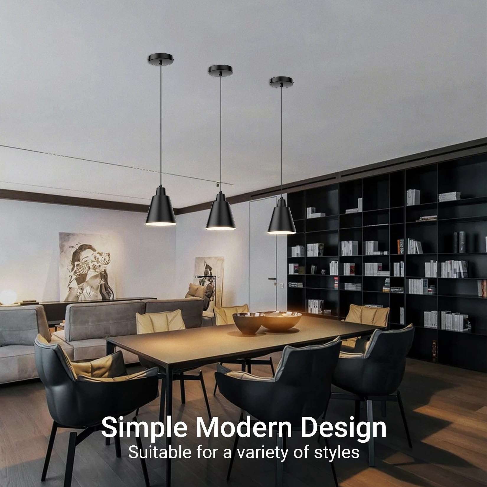 Klighten 3 Stück Pendelleuchte E27 einflammig, Schwarz, ohne Leuchtmittel | Hängeleuchte Modernes Design, Hängelampe Höhenverstellbar, Pendelleuchte Eisen für Esstisch Wohnzimmer Küche