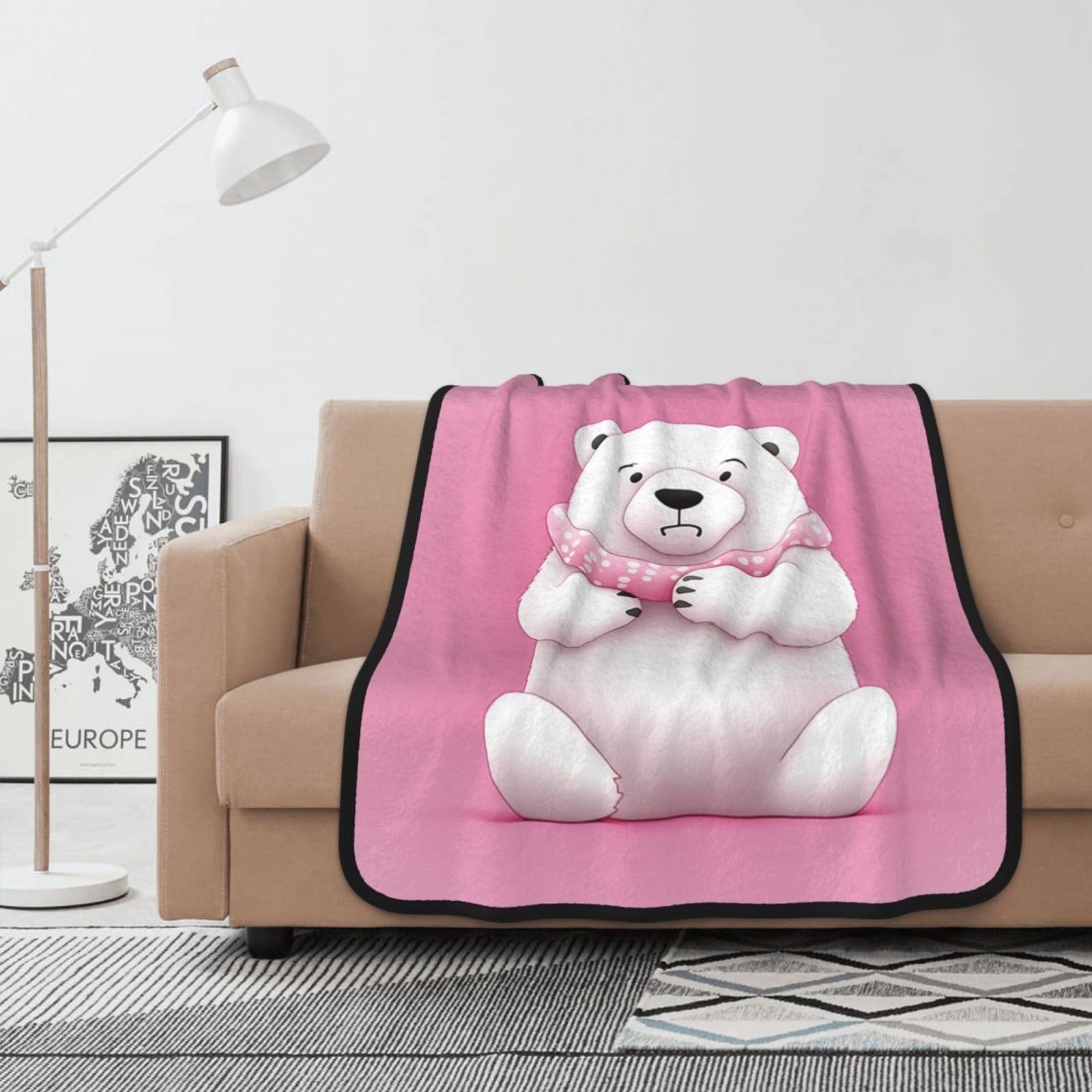 Couverture polaire legere ours polaire rose pour cocooning et decoration de chambre