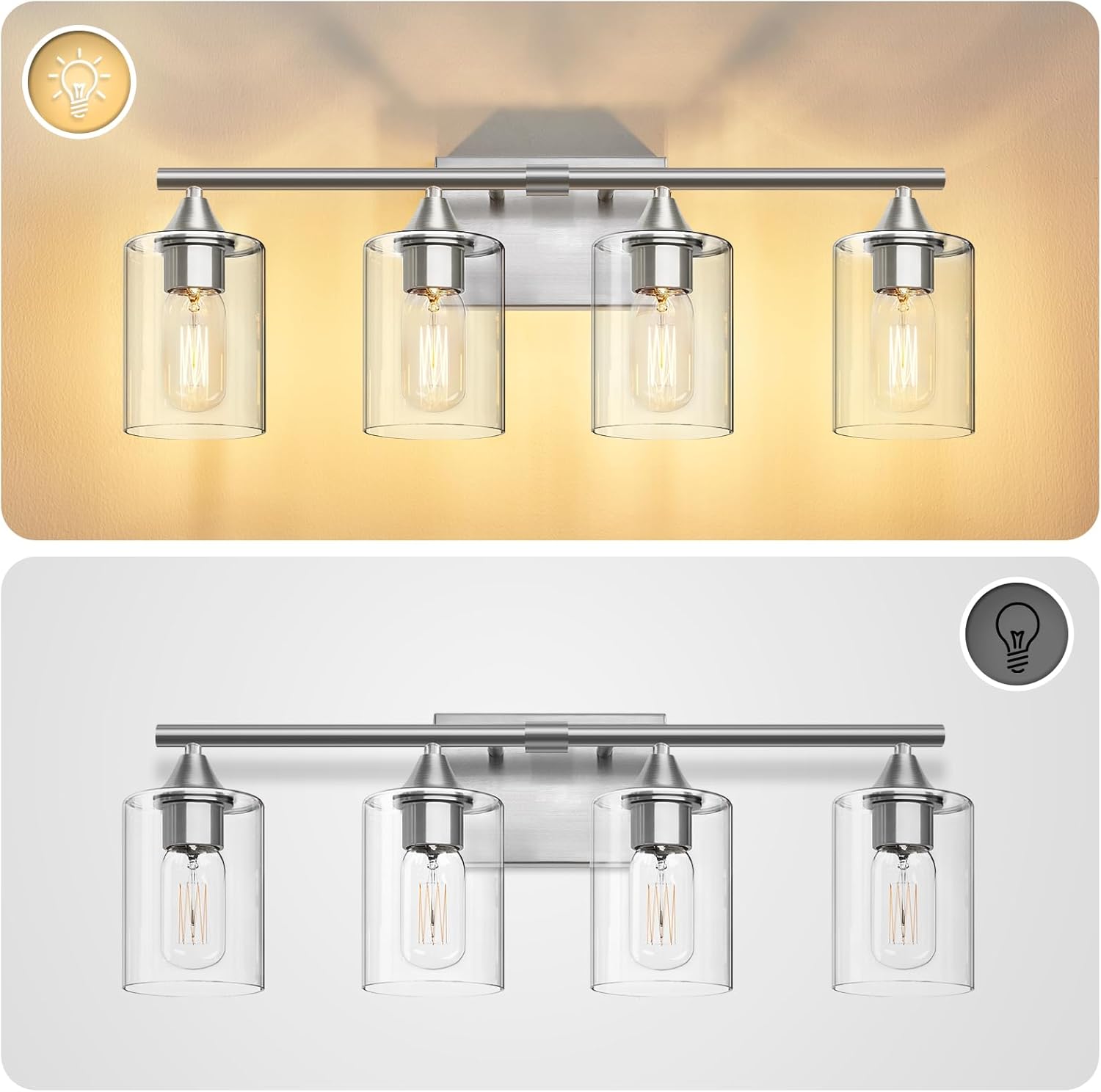 4-Light Bathroom Light Fixtures,Brushed Nickel Vanity Lighting Fixtures,Modern Wall Lighting Sconces for Mirror Bedroom Living Room Vanity Table Hallway