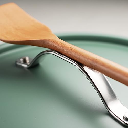 Vista 63 de Tramontina All-in-One Plus Pan Set, 5-Quart Ceramic Non Stick Cooking Pan with Lid, Steamer Insert, Bamboo Utensil and Trivet, Orange