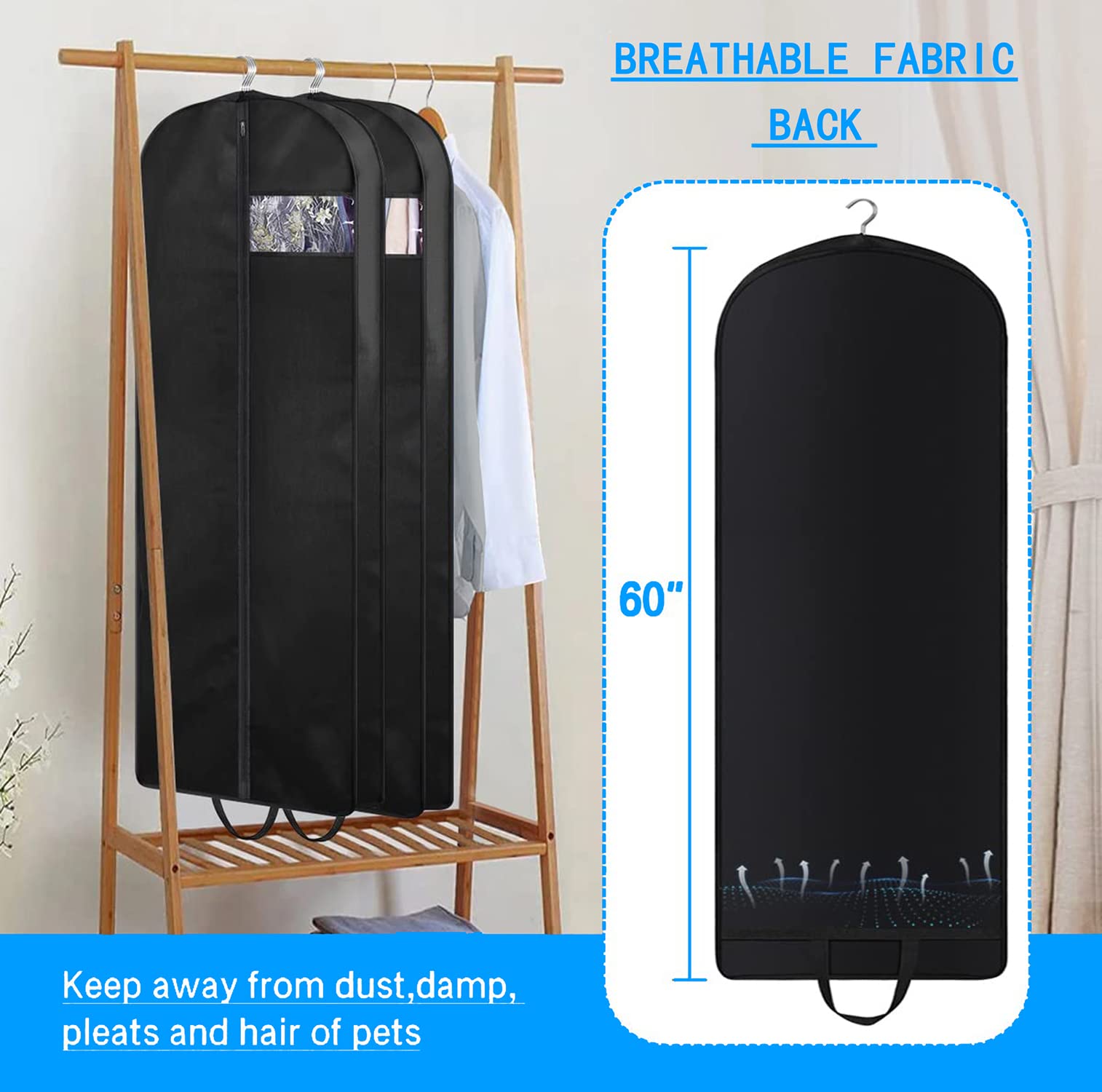 MISSLO Sac à Vêtements De Voyage 152 Cm - Housse Porte-Robe Longue Avec Poches, Idéal Pour Costume, Robe De Mariée, Manteau - Transport Facile