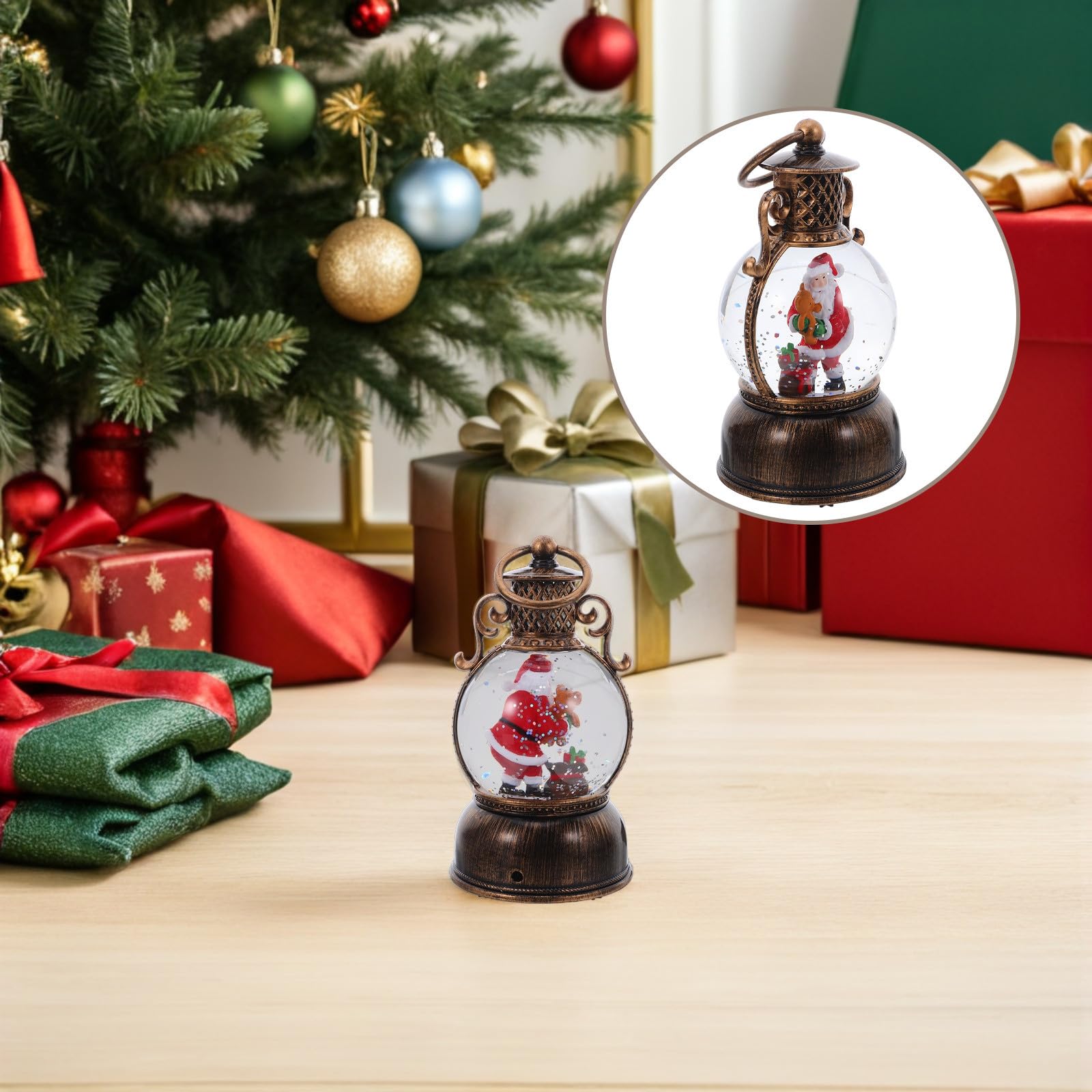 BESTonZON Bola de Nieve con Purpurina y Luz Musical en Forma de Muñeco de Nieve con Linterna para Decoraciones Navideñas Interiores y Celebraciones Familiares