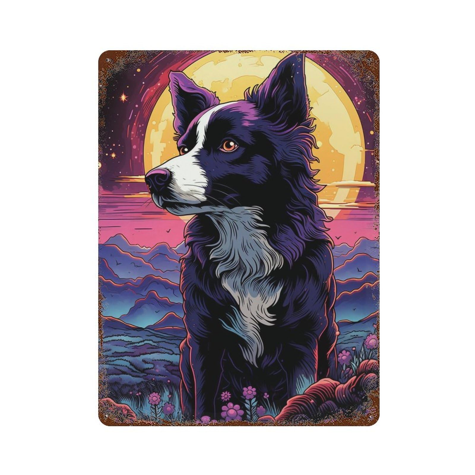 Starry Night Dog Portrait Rustic Tin Plaque 15.7"x11.8", Classic Wall Plaque for Garage, Pub Or Kitchen