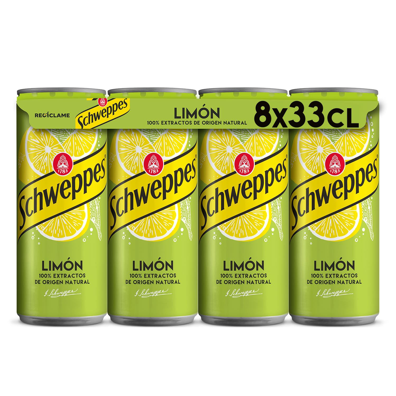Schweppes Limón, Refresco Bebida Refrescante - Lata, Pack 8 x 33 cl, 2640 Mililitro
