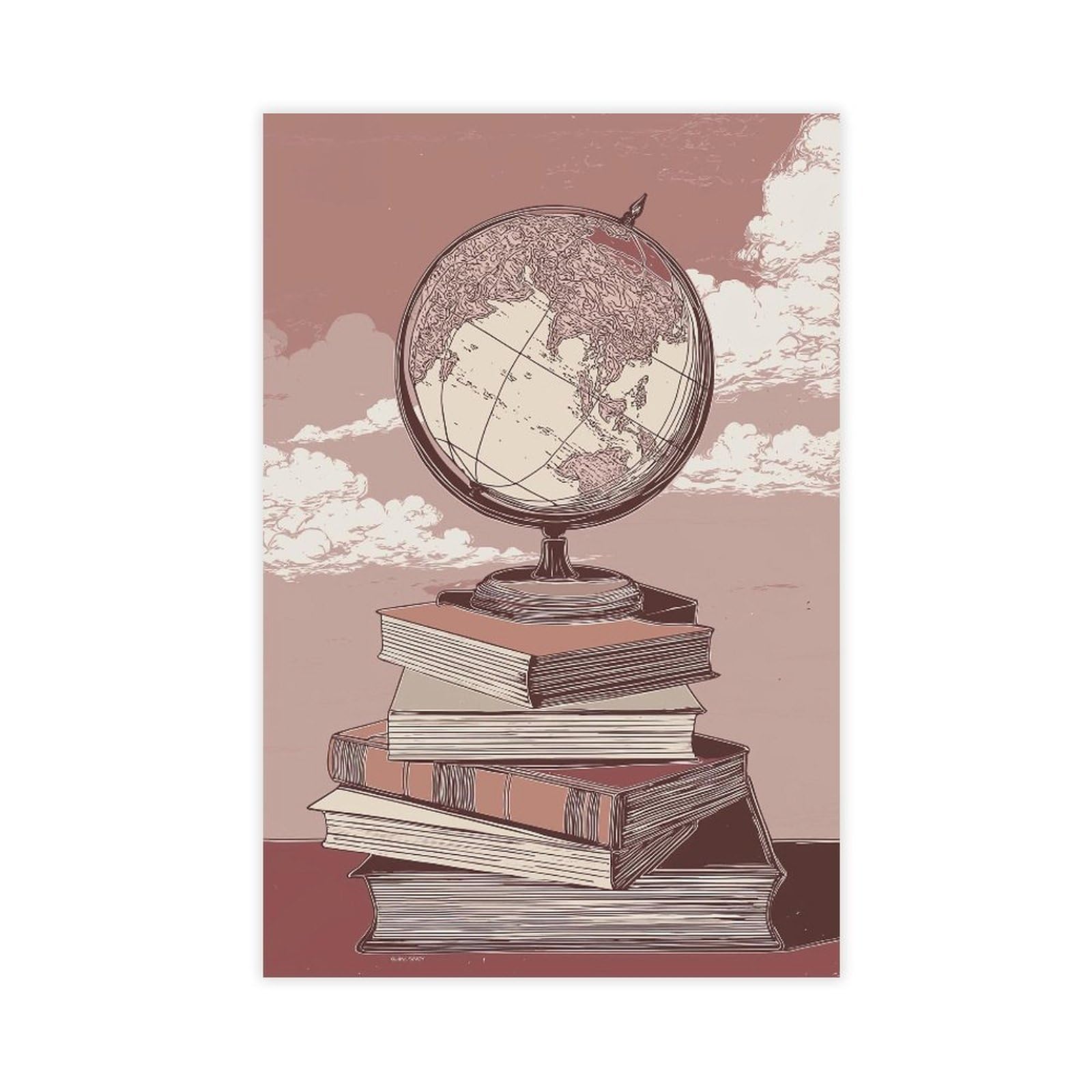 YWTJAX Pink Globe And Books Poster Canvas Poster for Office Decor Gift
