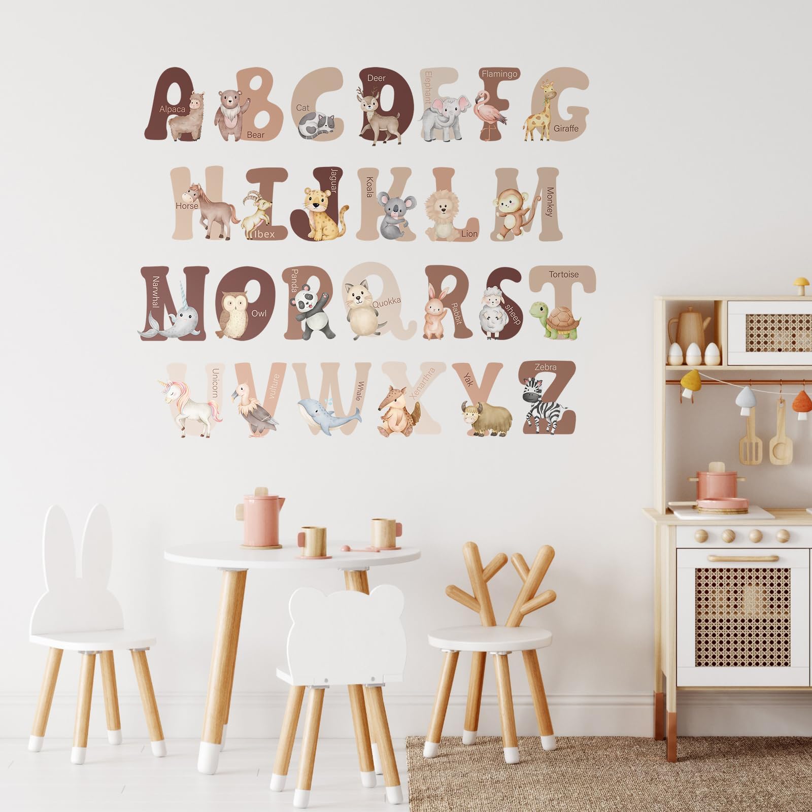 Hoteam Extra Large 6 Inch Neutral Animal Alphabet Wall Decals 26 English ABC Stickers for Wall Educational Peel and Stick Alphabet Stickers for Kids Room Nursery Classroom Playroom