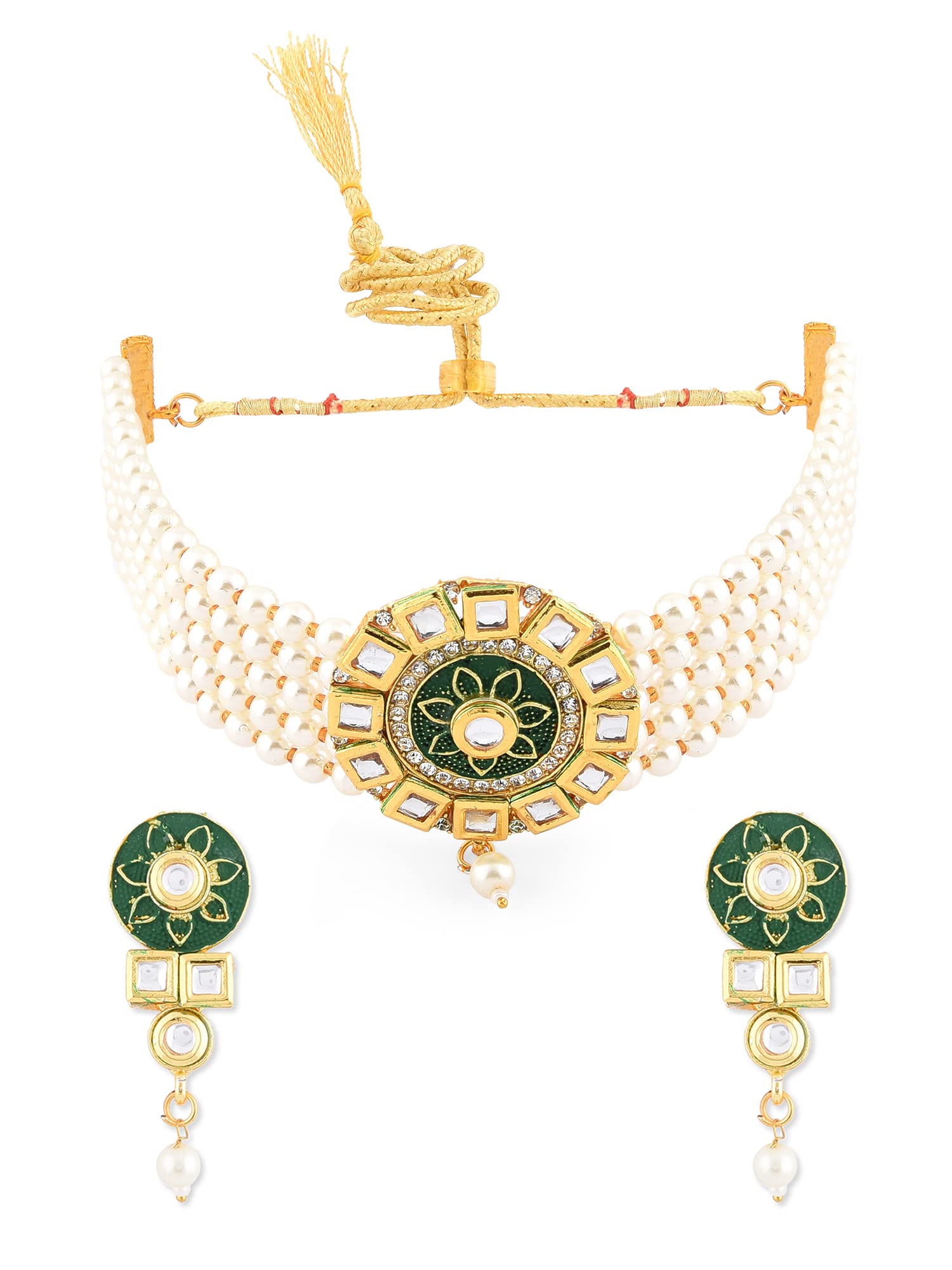 ZAVERI PEARLS Green Meenakari Multistrand Pearls Kundan Choker Necklace & Earring Set For Women-ZPFK11006 (B09NMBM8QJ) Amazon Price History, Amazon Price Tracker