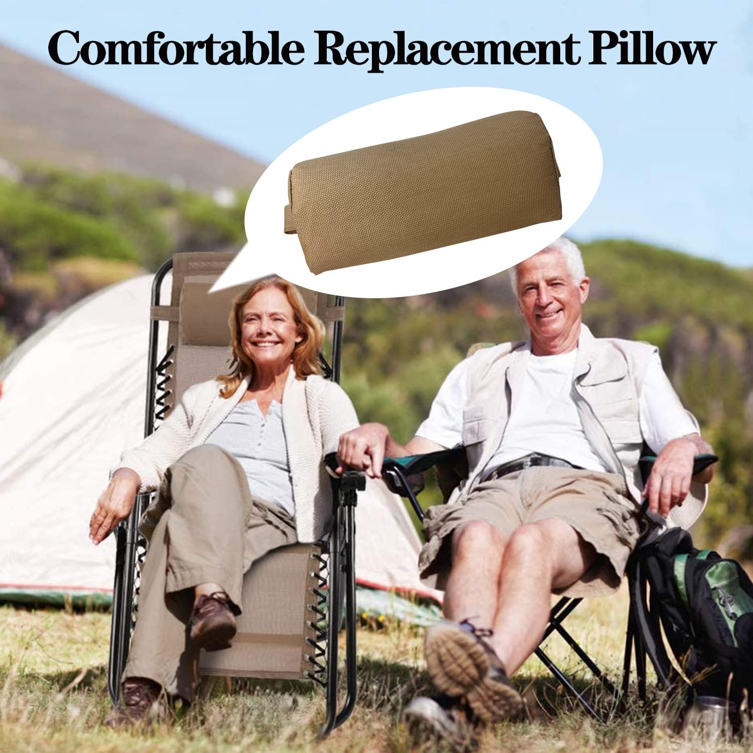 Zero Gravity Chair Set of 2 Replacement Pillow Headrest with Elastic Band, Universal Soft Removable Padded Cushion Head Pillow for Zero Gravity Lounge Chair, Folding Patio Lawn Recliner Chair, Tan