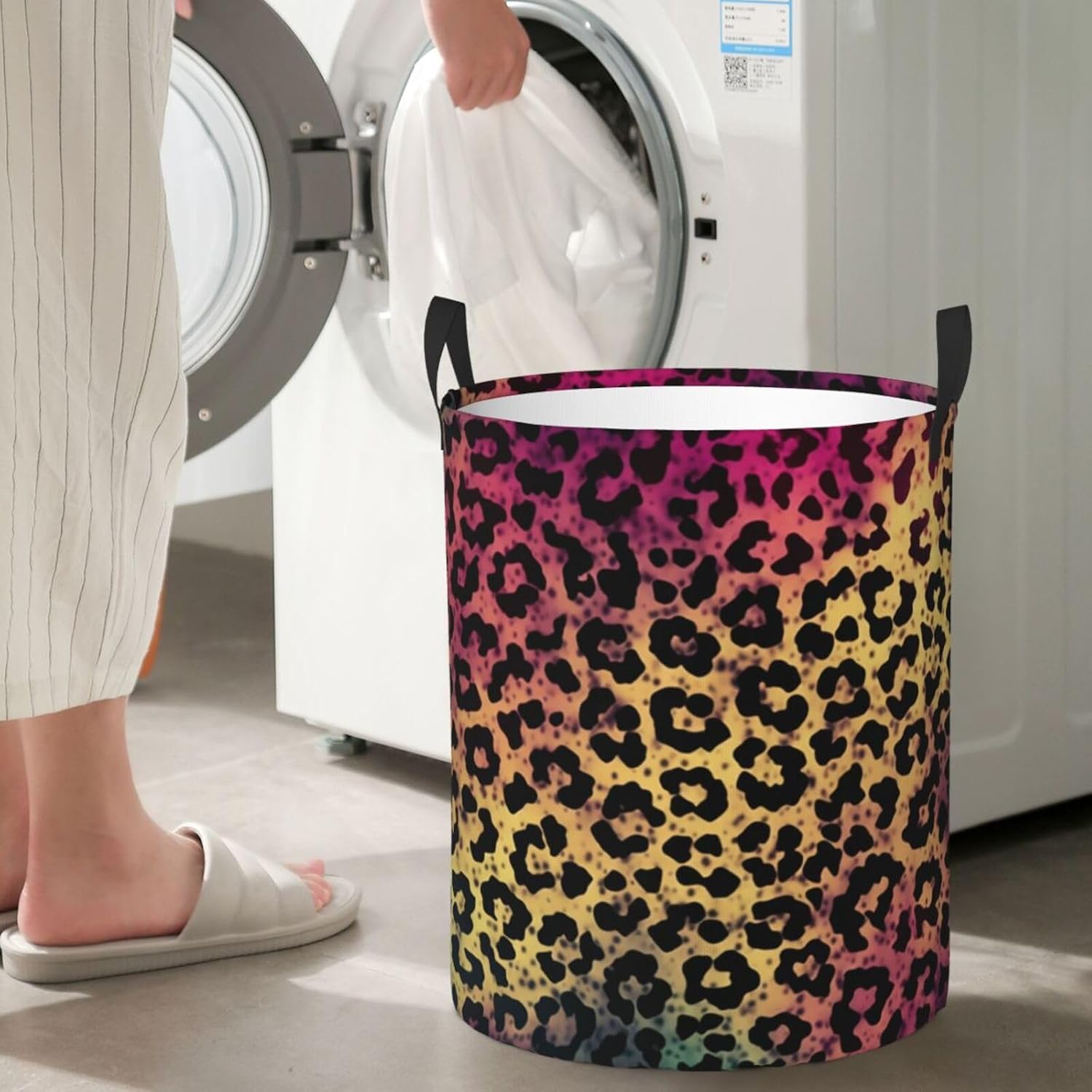 Star leopard print Laundry Basket With Handles, Foldable Laundry Hamper Oxford Cloth Dirty Clothes Basket Waterproof Clothes Toys Storage Bin Organizer for Bedroom Bathroom Dorm image 5