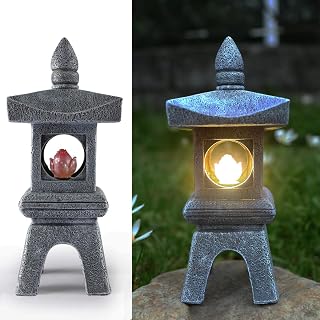 MIBUNG Pagoda Garden Statue Solar Powered Light Garden Decor Pagoda Asian Lantern Outdoor Decorations Home Tranquil Resin Waterproof Decor Lawn Yard