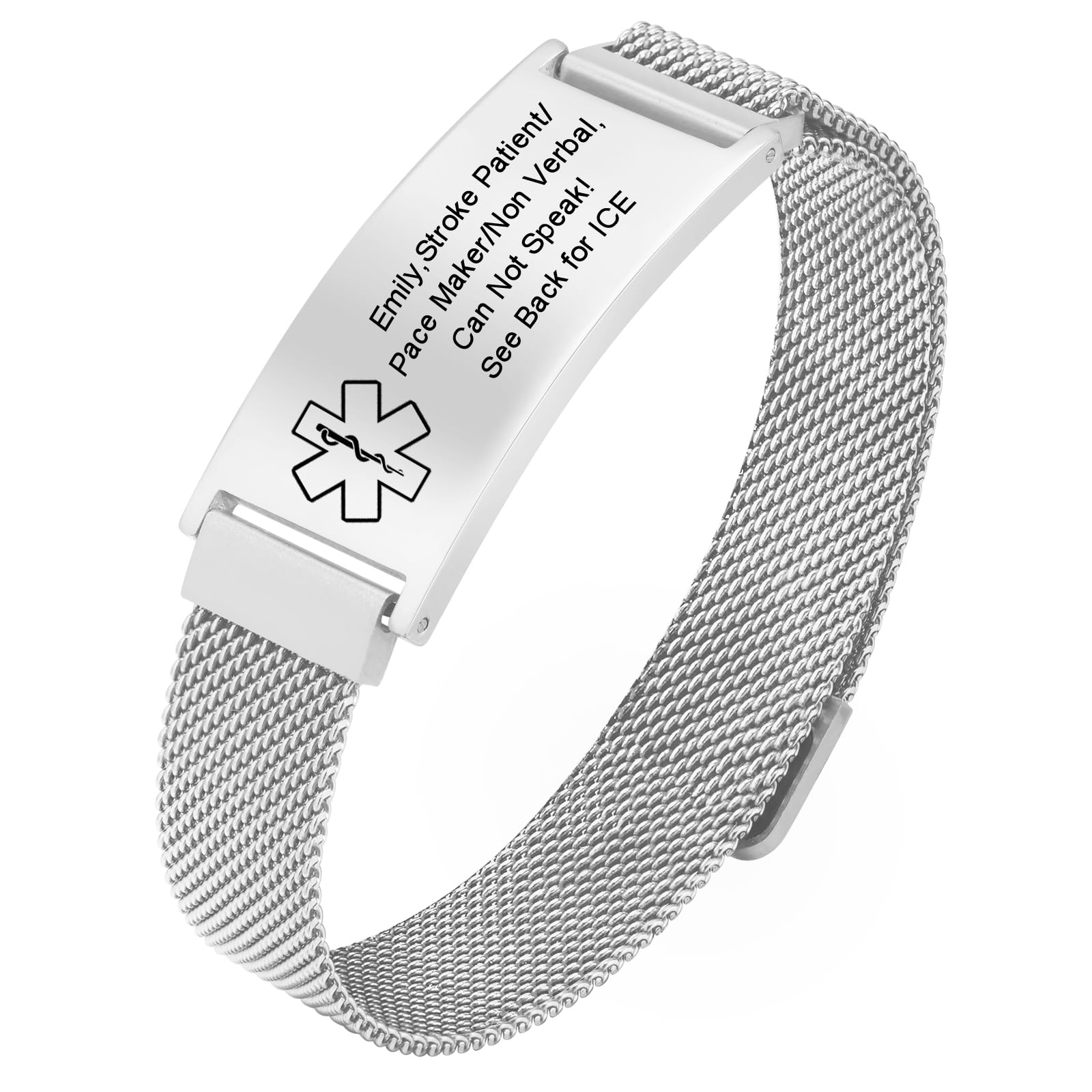 VNOX Medical Alert Id Bracelet for Men Custom Engraving Medical Alert Bracelets for Women Men Elderly Dementia Stainless Steel Emergency Bracelets Wristband,Personalized Mens Life Alert Bracelet: Clothing, Shoes & Jewelry