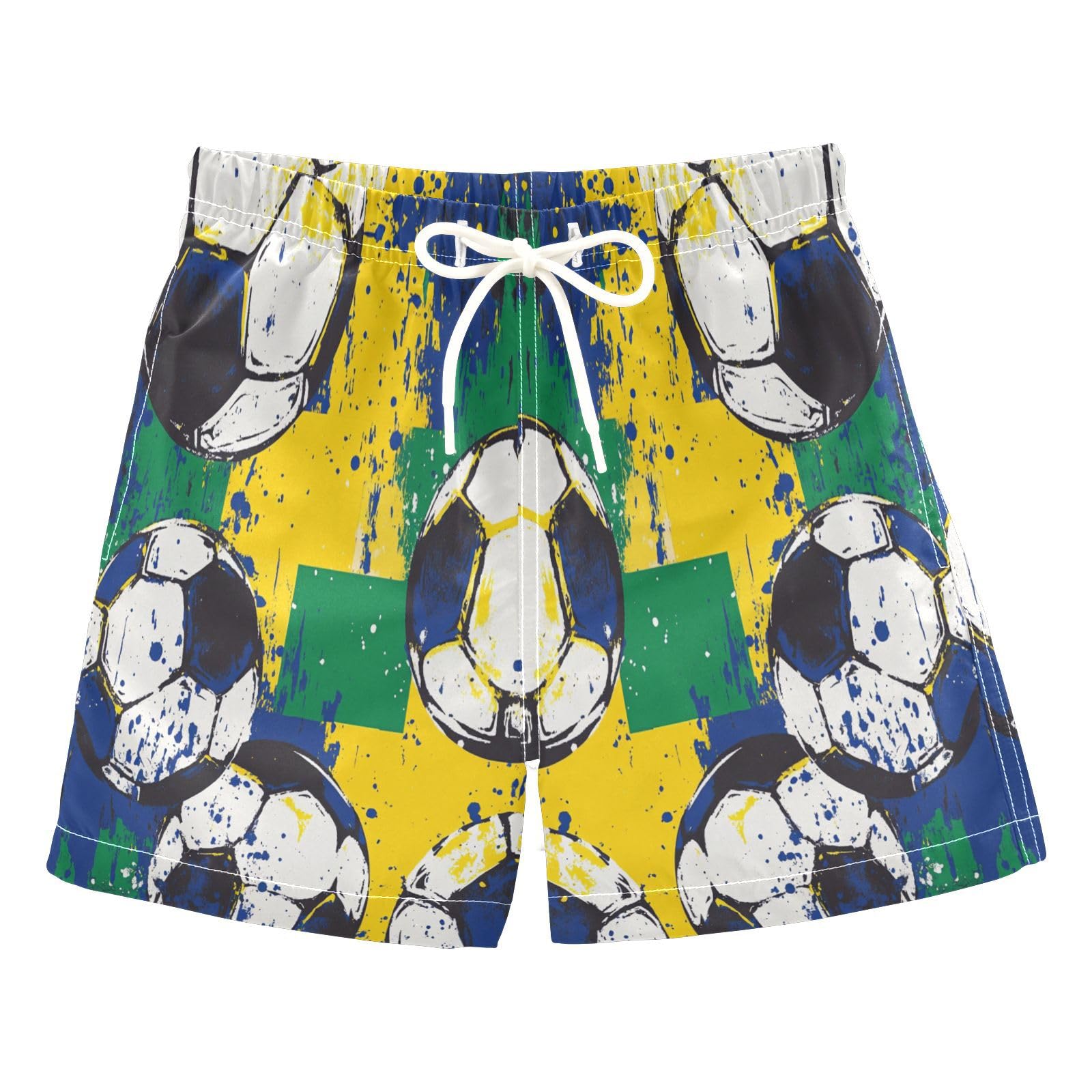 Jucciaco Boys Beach Board Shorts Football Graffiti Retro Ball Swim Trunk Teen Swimwear Multicolor
