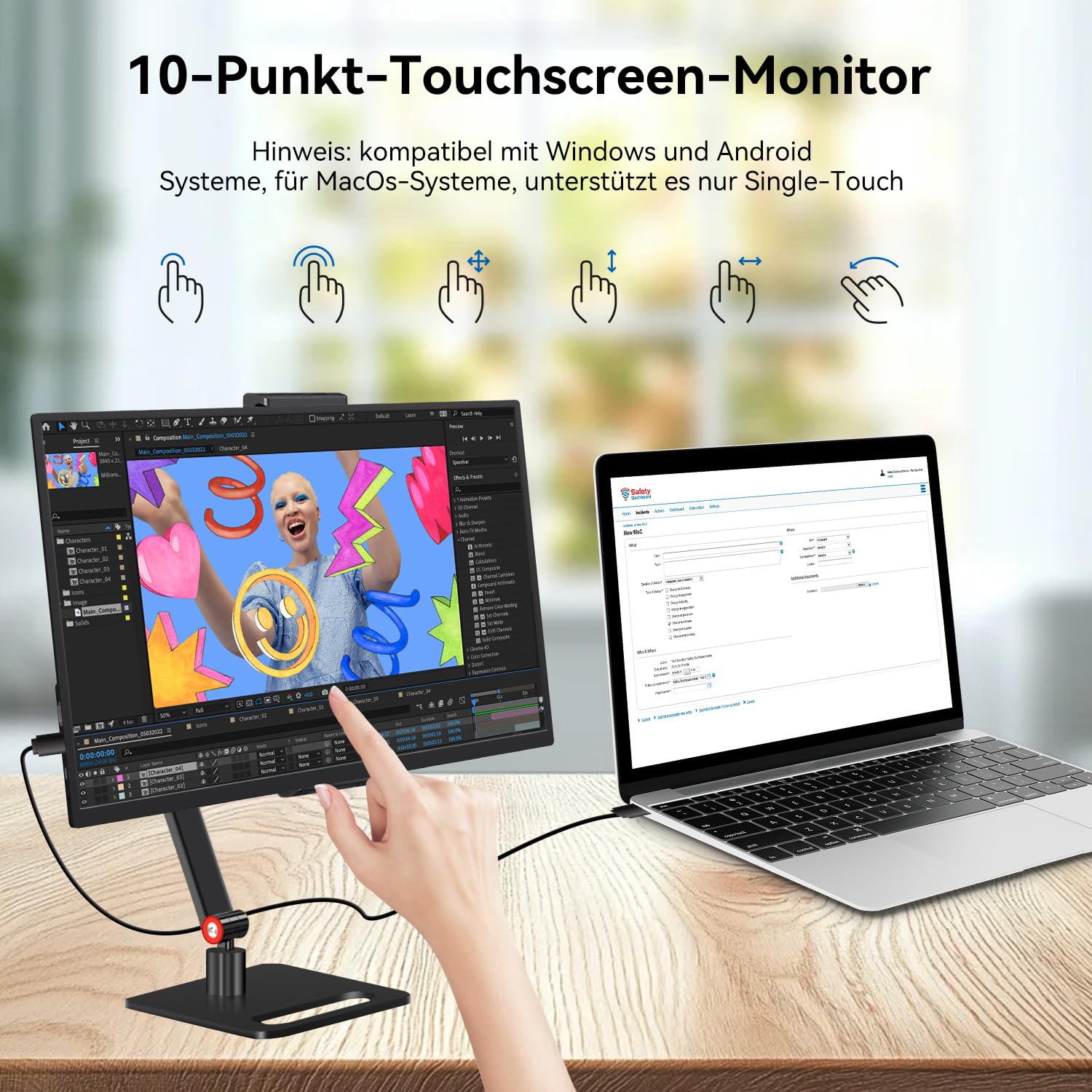 14 Zoll Touchscreen Tragbarer Monitor 1920X1200P Ultra Slim & Lightweight Randlos FHD IPS HDR Portable Gaming Laptop Traveling Sub Monitor für Laptop Mac PC Xbox PS4/5