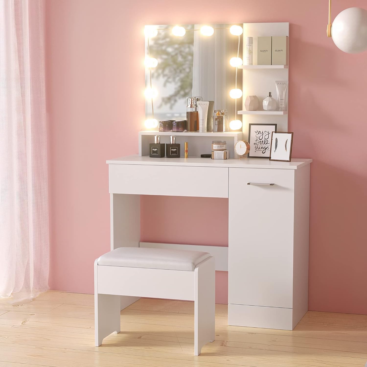 Amazon.com: Modern Vanity Desk with Lighted Mirror, White Makeup Vanity ...