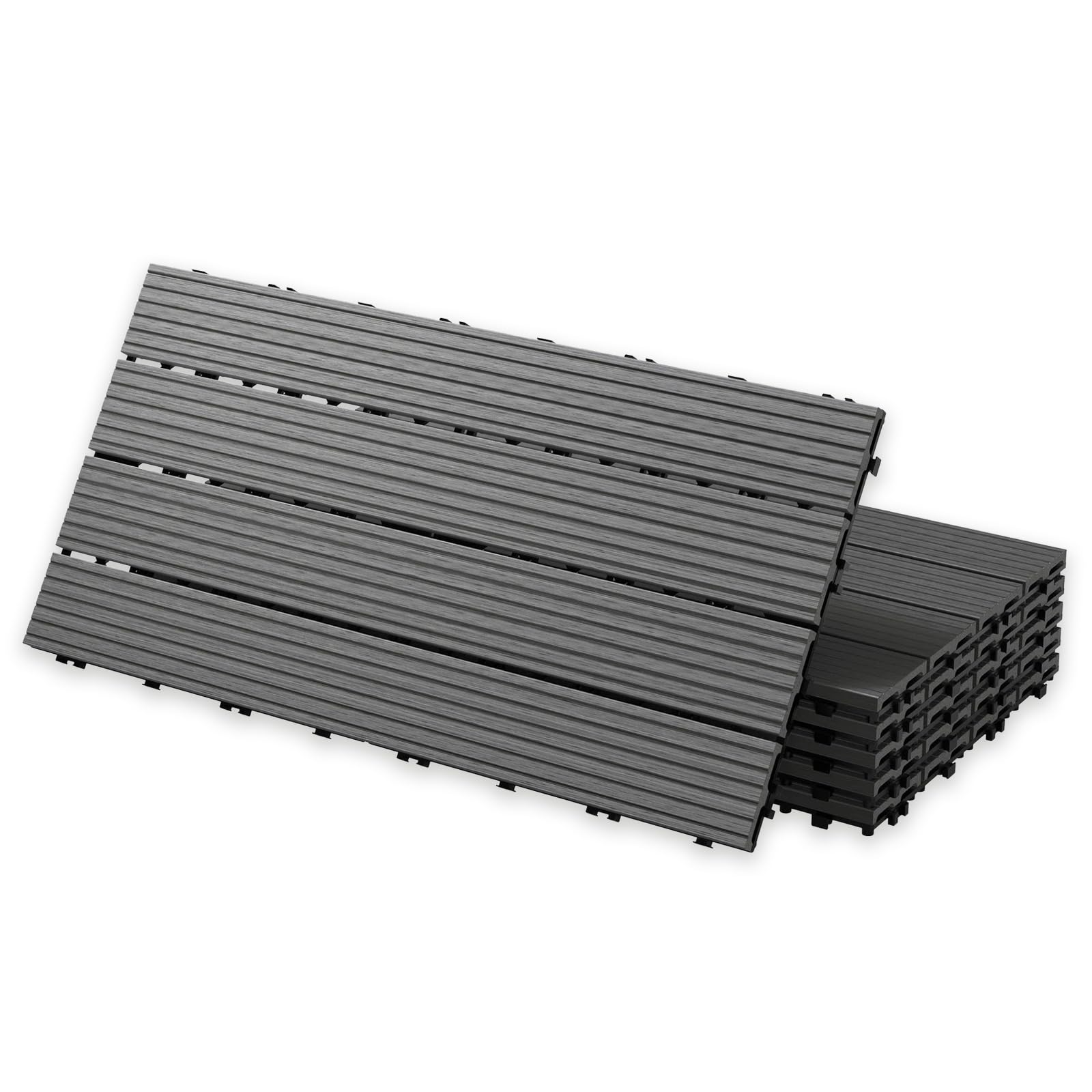 YOEVU - Baldosas de Exterior de Madera Composite WPC | Antideslizantes y Resistentes al Agua | Fácil Instalación | 1.08m² | Set de 6, Patio y Jardín, 30X60cm (Antracita) — view 10