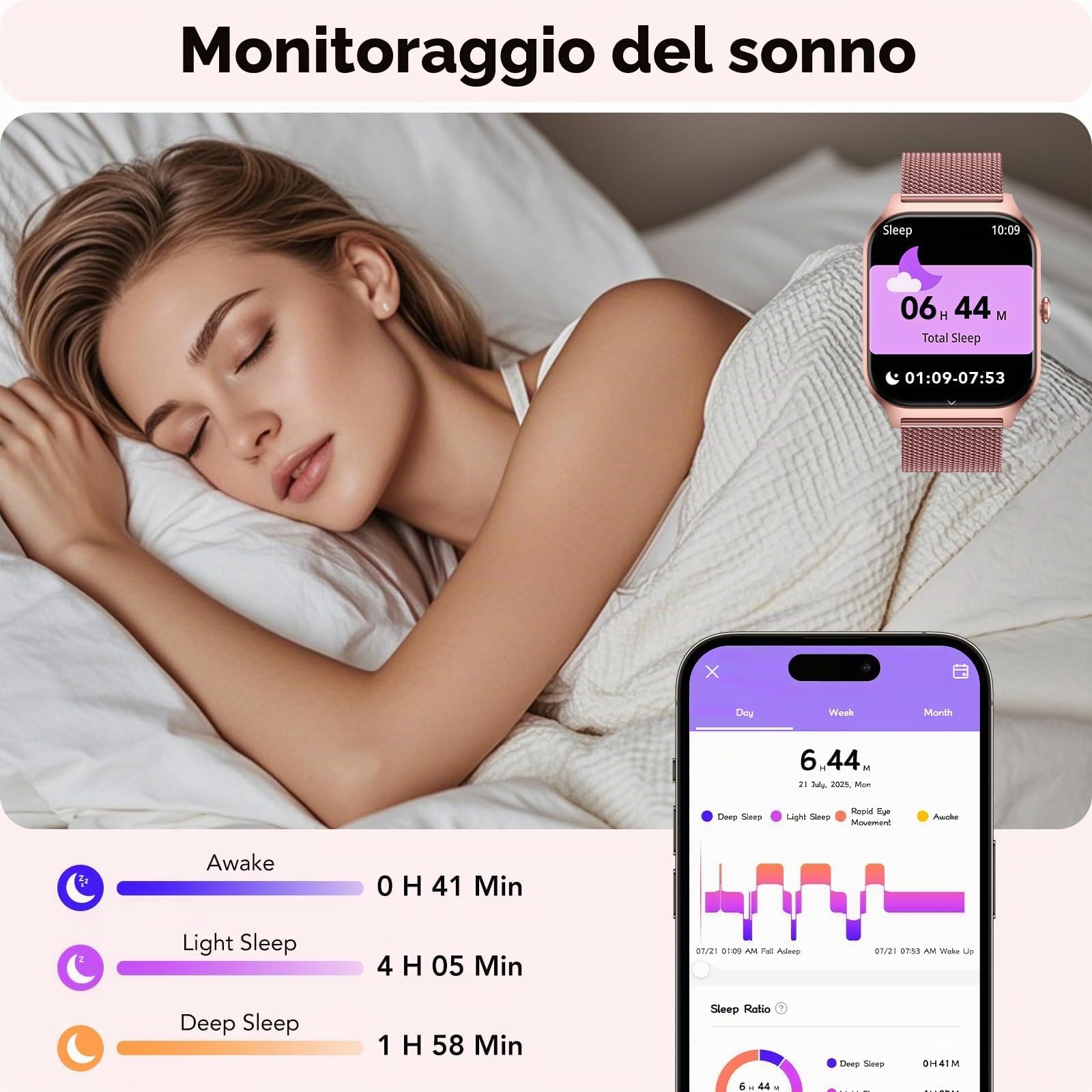 CASCHO Smartwatch Donna, 1.85'' Orologio Smartwatch con Effettua/Risposta Chiamate, 120+ Sportive Smart Watch con Contapassi/Sonno, Fitness Tracker per iOS Android - Elegante oro rosa 7
