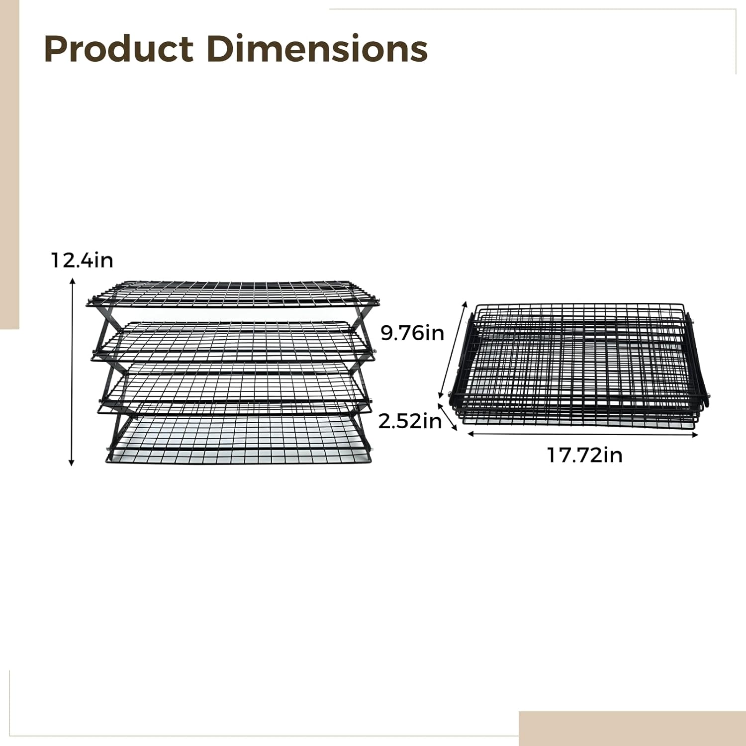 4-Tier Collapsible Stacking Cooling Racks for Baking, Iron Wire Foldable Food Cooling Shelf, Portable Outdoor Camping Picnic Grill Stand, Heavy Duty Kitchen Oven