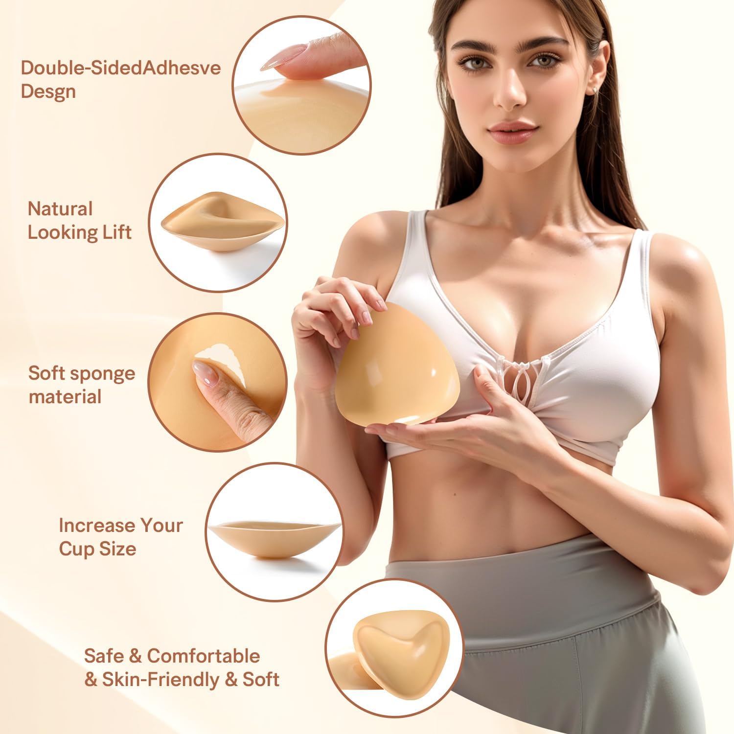 Fanceasily Double Sided Sticky Bra Push Up Inserts - Sticky Bra Insert with 10 Pcs Pastie,Stick on Bra for Sport Bra Swimsuit
