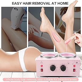 Portable Wax Warmer Machine for Painless Hair Removal, Women Men Professional Wax Heater with Adjustable Temperature Set, 40pcs Sticks (Pink - Double Pots)