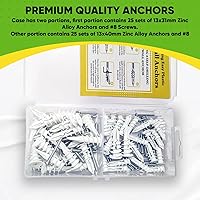 Vista 4 de Anclaje de plástico autoperforante para paneles de yeso con kit de tornillos, el paquete incluye 25 anclajes grandes y 25 pequeños con tornillos