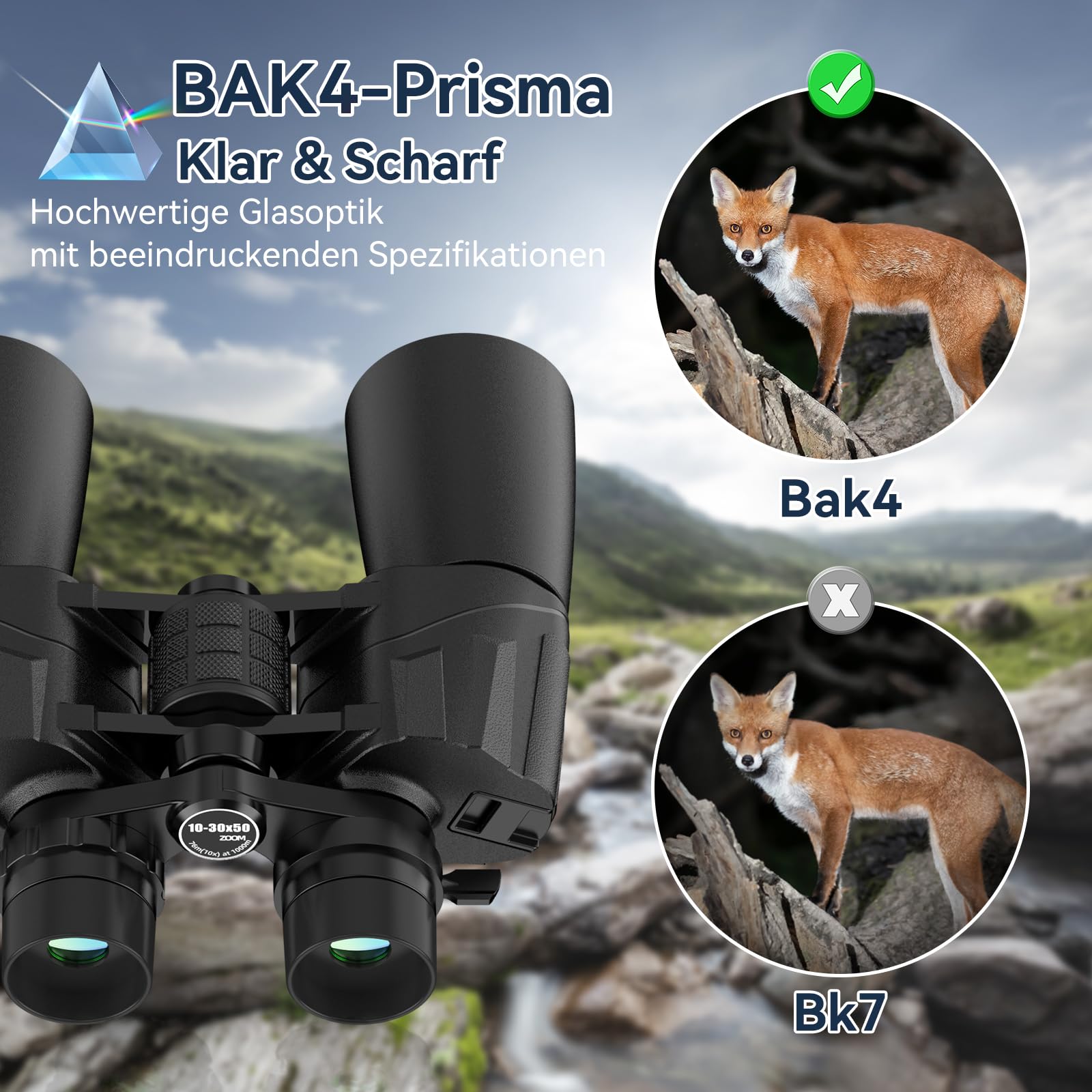Prismáticos con zoom de alta potencia de 10-30 x 50 para adultos, prismáticos profesionales militares HD con prisma BAK4/lente FMC/visión grande/impermeable/visión nocturna con poca luz para