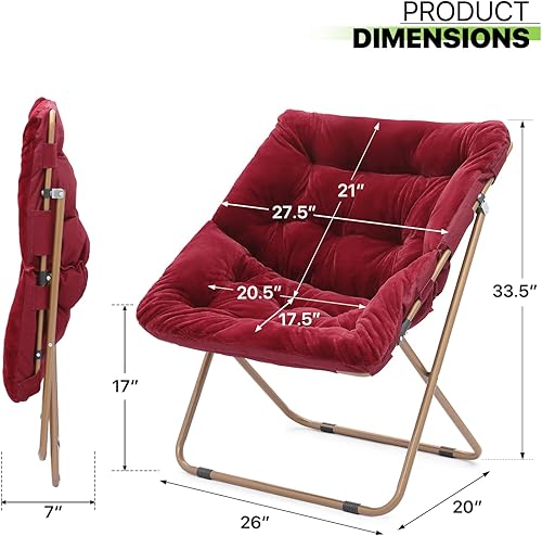 Miniatura 40 de Magshion Silla platillo plegable con otomana para adultos, cómodo asiento de lectura, asiento de piel sintética con marco de metal acolchado grueso