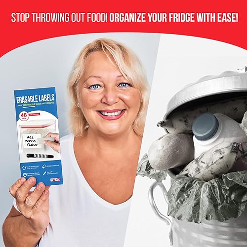 Miniatura 6 de MESS Reusable Kitchen Labels – White Dry Erase, 3x4 in, 48-Pack – Erasable Organizing Stickers for Fridge & Freezer