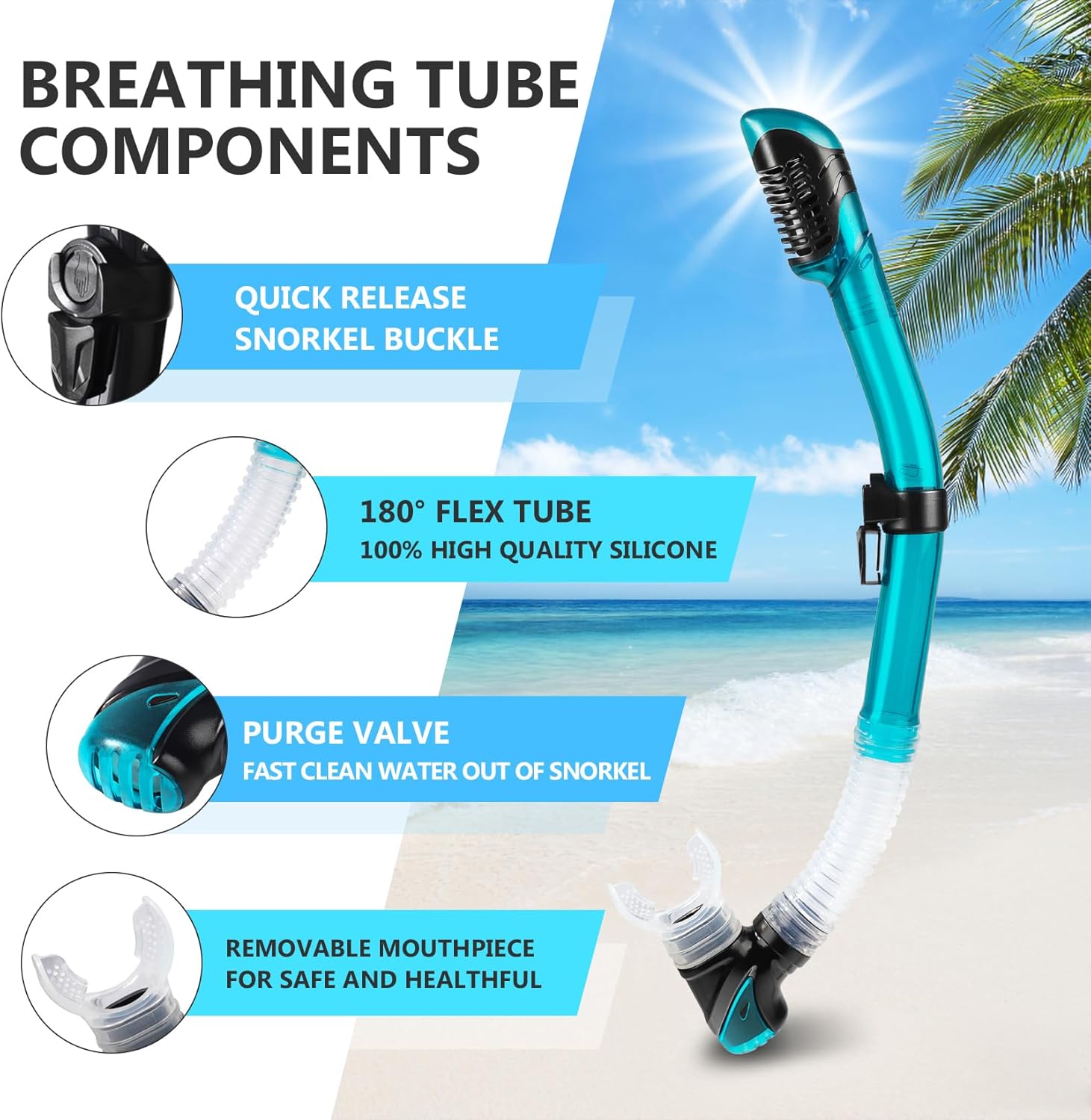 Adult Snorkel Set, Professional Snorkeling Gear Panoramic Anti-Fog Diving Goggles and Dry Snorkel Tempered Glass Scuba Mask for Diving, Snorkeling and Swimming - Image 5