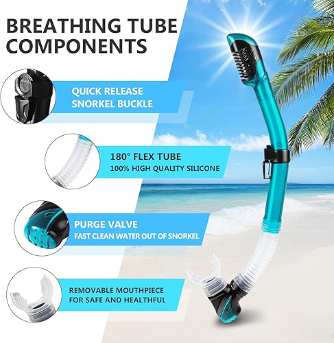 Miniatura 5 de Adult Snorkel Set, Professional Snorkeling Gear Panoramic Anti-Fog Diving Goggles and Dry Snorkel Tempered Glass Scuba Mask for Diving, Snorkeling