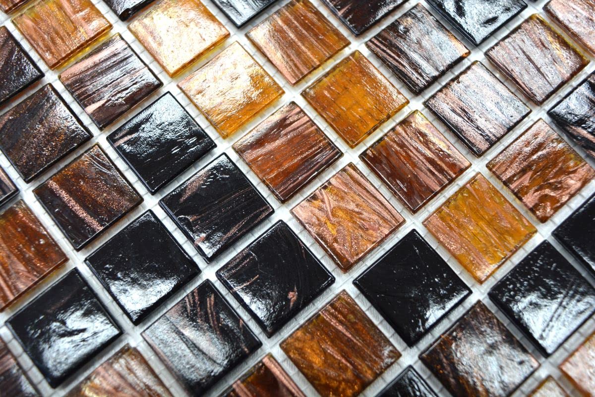 Mosaico quadrato mix Goldstar marrone vetro cangiante effetto stile italiano specchio piastrellato pietra mosaico formato: 20 x 20 x 4 mm, dimensioni tappetini: 327 x 305 mm, 10 tappetini