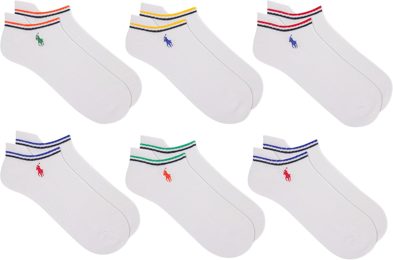 POLO RALPH LAUREN Men's Athletic Performance Cotton Low Cut Socks - 6 Pair Pack - Moisture Wicking Mesh