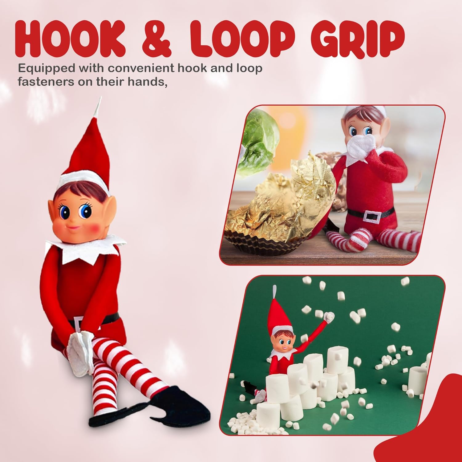 Quebec Christmas Mischief Makers: Naughty Santa’s Little Helper with Soft Body, Vinyl face & Hook and Loop Grip–Fun Christmas elf for Family Play (elf Girl) image 4