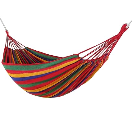 MAHAVALLIDA Fabric Canvas Travel Hammocks Ultralight Camping Hammock Portable Beach Swing Bed with Hardwood Spreader Bar Tree Hanging Suspended Outdoor Indoor