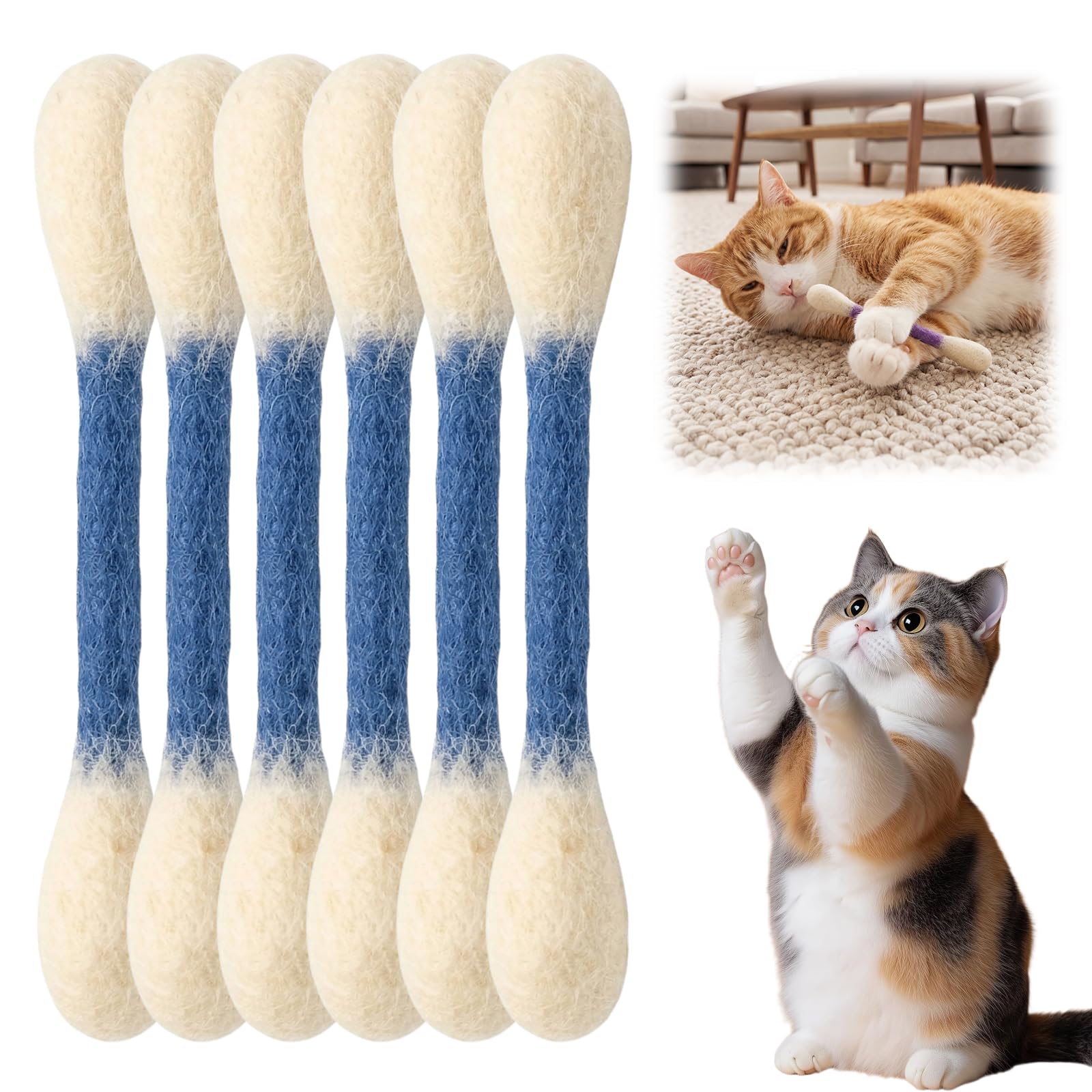 6 Pcs Catnip Cat Toys – Interactive Felt Kicker Toys for Indoor Cats, Cute Cotton Swab Shape Kitty Toy for Boredom Relief, Exercise & Play, Gift for Cats