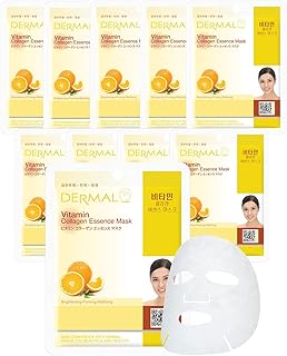 Dermal Korea Collagen Essence Full Face Facial Mask Sheet - Vitamin pack of 10