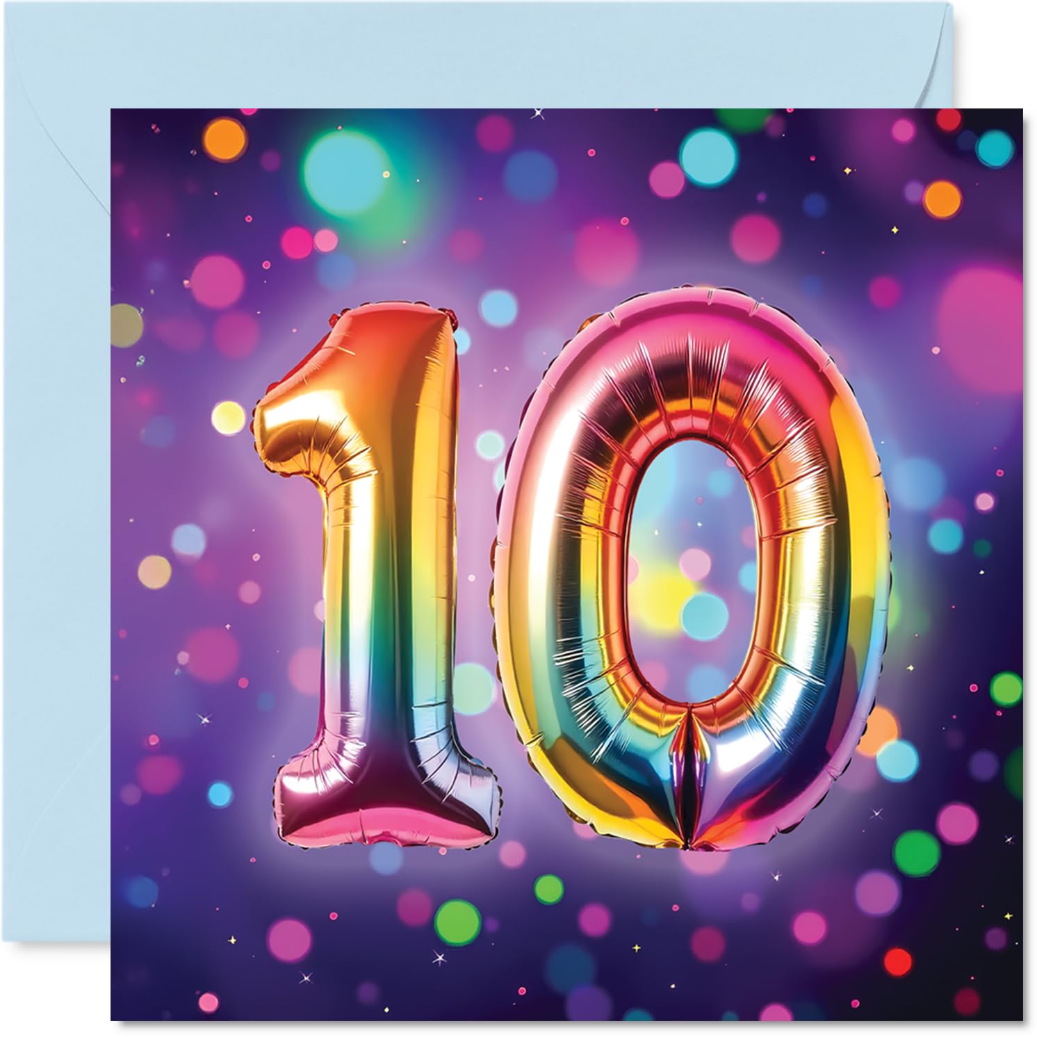 Stuff4 10th Birthday Cards for Boys Girls - Rainbow Foil Balloon - Happy Birthday Card for 10 Year Old Boy Girl Daughter Sister Brother Grandson, 5.7